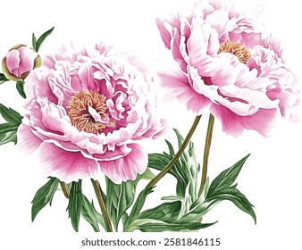 Floral composition of pink english roses, buds and leaves isolated on white background. Hand painted watercolor illustration vector 
