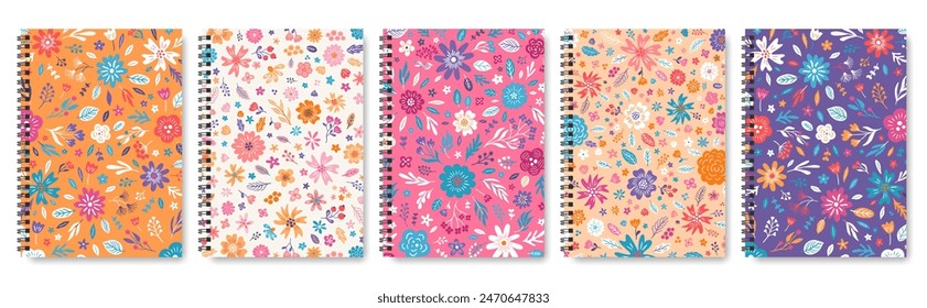 Conjunto de composición floral. Cubiertas botánicas estéticas del cuaderno. Boho provence estilo de impresión de colección. ILUSTRACIÓN VECTORIAL EPS 10.