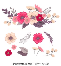 Floral composition. Set made of colorful flowers