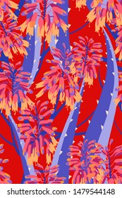 Floral composition. Vector seamless pattern with aloe flowers. Botanical background.