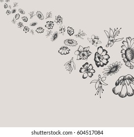 floral composition whit text space,hand drawn