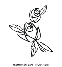 Floral compositions in line art style. Flower bouquets of rosebuds and leaves. SVG for cutting. Suitable for wedding invitations, and mother's day cards. As icons for the website and social media.