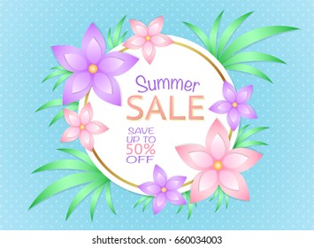 Floral concept for summer sale. Vector illustration.