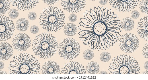 Floral contour on a light background seamless pattern. Trendy illustrated vector drawing for corporate identity, stationery, packaging and wallpaper. Minimalistic floral background. Flower forms.