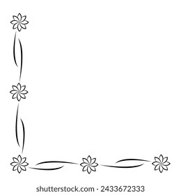Floral corner border design. Vector isolated on white background.