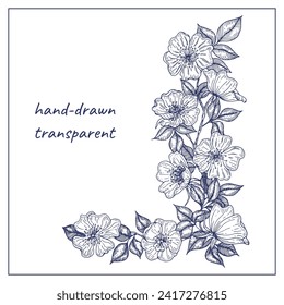 Floral corner border frame decoration element template. hand-drawn floral composition for design, decoration