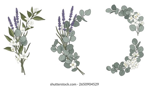 Floral corner decorations with lavender eucalyptus and baby's breath for elegant designs