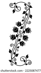 Floral corner design. Ornament black flowers on white background Decorative border with flowery elements, pattern.Decorative border with flowery elements, pattern. Wedding card with flourish swirl.