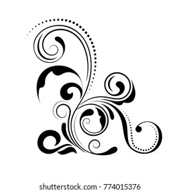 Floral corner design. Swirl ornament isolated on white background - vector illustration. Decorative border with curve elements, pattern