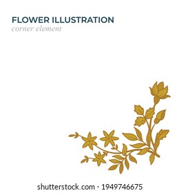 Floral corner element for design greeting and wedding cards. Abstract flowers hand drawing illustration. Part of set.