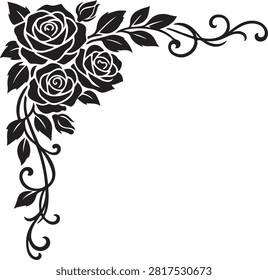 floral corner element featuring roses silhouette vector