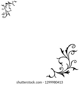 Floral corner element of vector. Design swirl of black on white background. Design print for illustration, element, frame, embroidery, background, card.