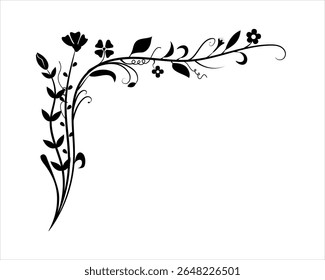 Floral Corner Ornament - Black Flowers vector image
