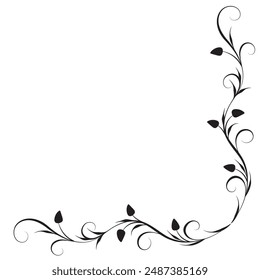 Floral corner ornament with leaves and abstract lines. Graceful element for decor and greeting or invitation card design