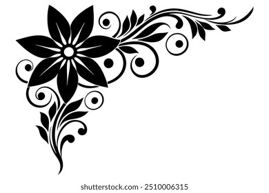 Floral corner shape vector illustration on black and white.