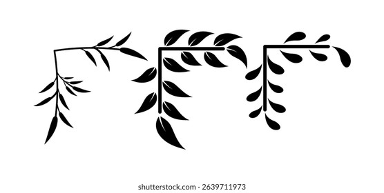 Floral corner shapes, Leaves border frame illustration.