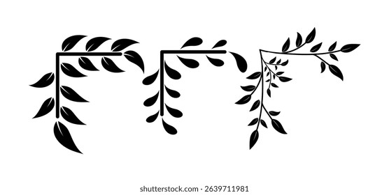 Floral corner shapes, Leaves border frame illustration.