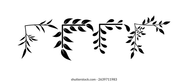 Floral corner shapes, Leaves border frame illustration.