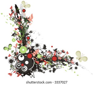 Fondo vectorial de esquina floral con mariposas. Compruebe mi portafolio para muchos más de esta serie así como miles de artículos vectoriales similares y otros grandes.