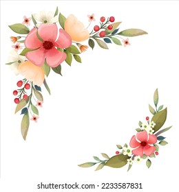 floral corner watercolor compositions in illustation and vector