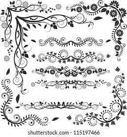 floral corners and borders - vector set