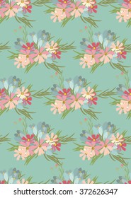 Floral cosmos flowers and crocus retro vintage background, vector illustration