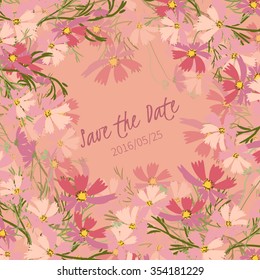 Floral cosmos retro vintage background, vector illustration