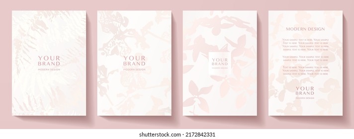 Floral cover design set with abstract pink flower on white background. Elegant vector pattern for luxury invitation, menu, botanical poster, wedding invite