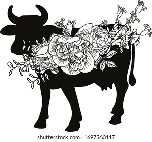 Floral Cow , Animal Farm  perfect for card invitations, calendars, wall art, clothes, baby clothes, birthdays, nursery, baby shower, children, party, clothes, printing, scrap booking.