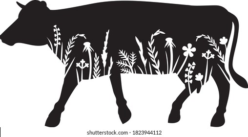 Floral Cow (grass silhouettes - flowers and plants).