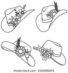 Floral cowboy hat vector illustration. 