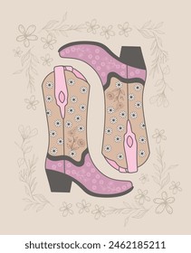 Ilustración de bota de vaquera floral. Botas de vaquera Clipart