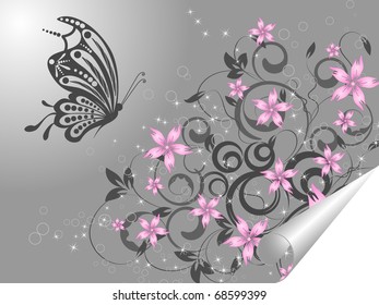 floral creative decorative abstract background with butterfly
