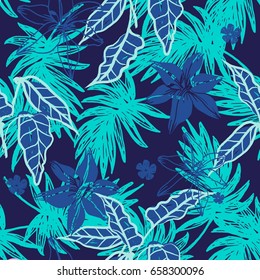 Floral Creative Hand Drawn Palm Leaves Tropical Seamless Pattern Print 