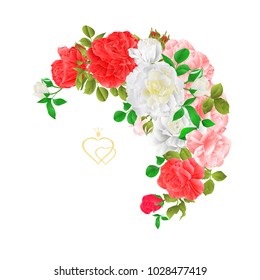 Floral crescent frame  with  Roses  and buds vintage  festive  background vector illustration editable hand draw 