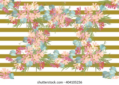 Floral  crocus cosmosbackground vector illustration. Sprig of mimosa, flowers and leaves of sakura, cherry and magnolia, spring background, floral greeting card