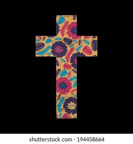 Floral cross on black grunge background