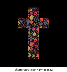 Floral cross on black grunge background