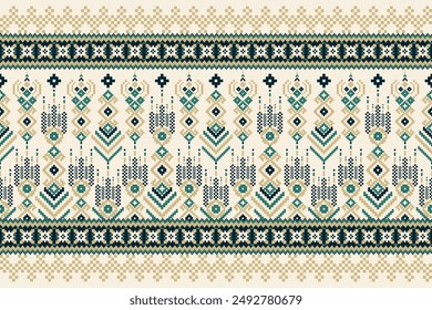 Floral Cross Stitch design pattern on white background.geometric ethnic oriental embroidery traditional.Aztec style,abstract background vector illustration.design for texture,fabric,clothing,print.