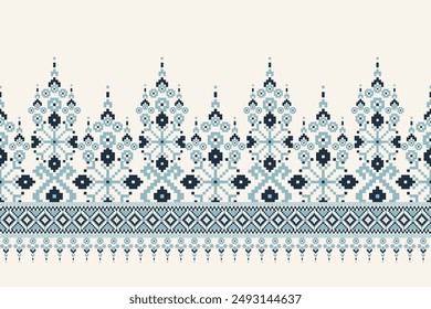 Floral Cross Stitch design pattern on white background.geometric ethnic oriental embroidery traditional.Aztec style,abstract background vector illustration.design for texture,fabric,clothing,print.