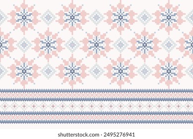 Floral Cross Stitch design pattern on white background.geometric ethnic oriental embroidery traditional.Aztec style,abstract background vector illustration.design for texture,fabric,clothing,print.