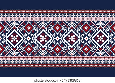 Floral Cross Stitch design pattern on black background vector illustration.cross stitch ethnic oriental pattern traditional.Aztec style abstract background.design for texture,fabric,clothing,scarf.