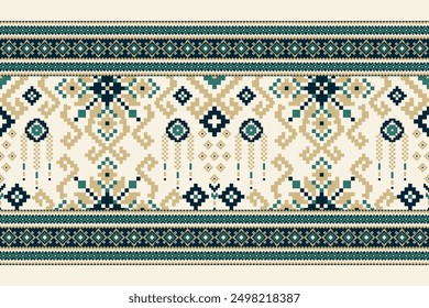 Floral Cross Stitch design pattern on n white background.geometric ethnic oriental embroidery traditional.Aztec style,abstract background vector illustration.design for texture,fabric,clothing,print.