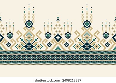 Floral Cross Stitch design pattern on n white background.geometric ethnic oriental embroidery traditional.Aztec style,abstract background vector illustration.design for texture,fabric,clothing,print.