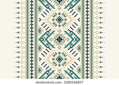 Floral Cross Stitch design pattern on n white background.geometric ethnic oriental embroidery traditional.Aztec style,abstract background vector illustration.design for texture,fabric,clothing,print.