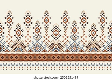 Floral Cross Stitch design pattern on white background.geometric ethnic oriental embroidery traditional.Aztec style,abstract background vector illustration.design for texture,fabric,clothing,print.