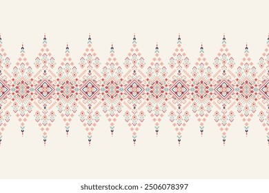 Floral Cross Stitch design pattern on white background.geometric ethnic oriental embroidery traditional.Aztec style,abstract background vector illustration.design for texture,fabric,clothing,print