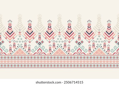 Floral Cross Stitch design pattern on white background.geometric ethnic oriental embroidery traditional.Aztec style,abstract background vector illustration.design for texture,fabric,clothing,print.