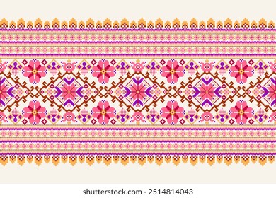 Padrão de design de ponto transversal floral no bordado étnico oriental branco fundo.geométrico estilo tradicional.asteca, vetor de fundo abstrato illustration.design para textura, tecido, roupas, impressão.