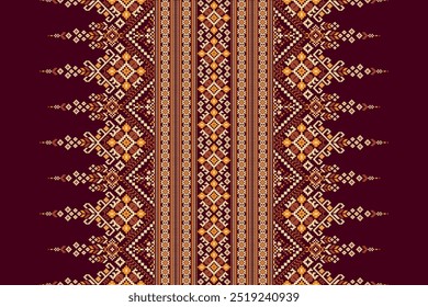 Floral Cross Stitch design pattern on purple background.geometric ethnic oriental embroidery traditional.Aztec style,abstract background vector illustration.design for texture,fabric,clothing,print.